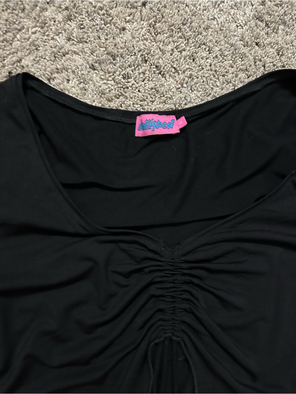 #57 Edikted Black Ruched Drawstring Long Sleeve Top - Picture 2 of 4
